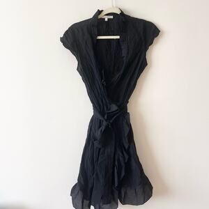 Lucy Paris Elegant Black Ruffle Wrap Mini Dress Women’s size M Short Sleeve